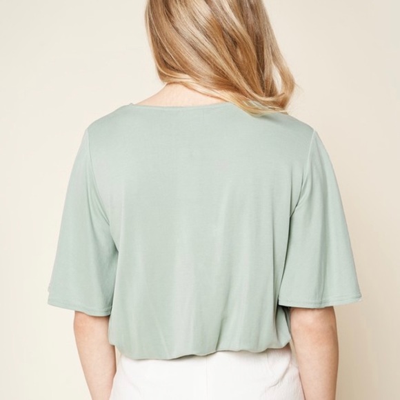 Short Sleeve V Neck Surplice Front Modal Top - Picture 2 of 3